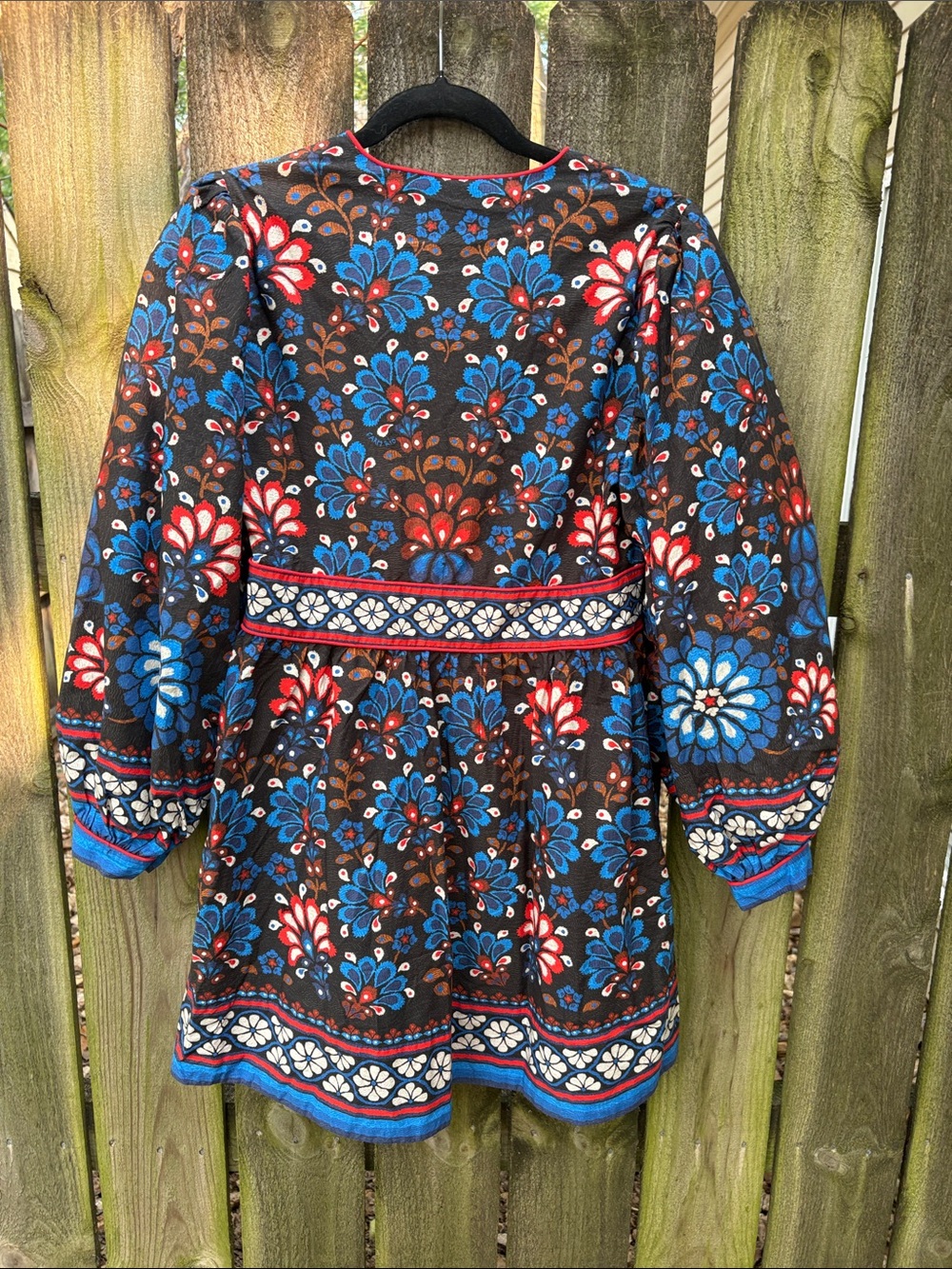NWT Farm Rio Medium Black Latina Scarf Puff Sleeve Mini Dress - Picture 5 of 9